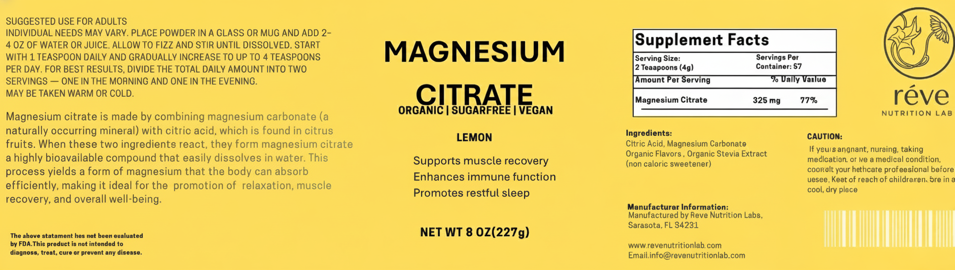 Lemon Flavored Magnesium Citrate for strength, calm, and better sleep — the clean daily essential by Reve Nutrition Lab
