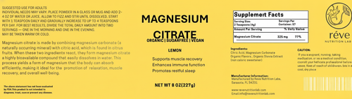 Lemon Flavored Magnesium Citrate for strength, calm, and better sleep — the clean daily essential by Reve Nutrition Lab